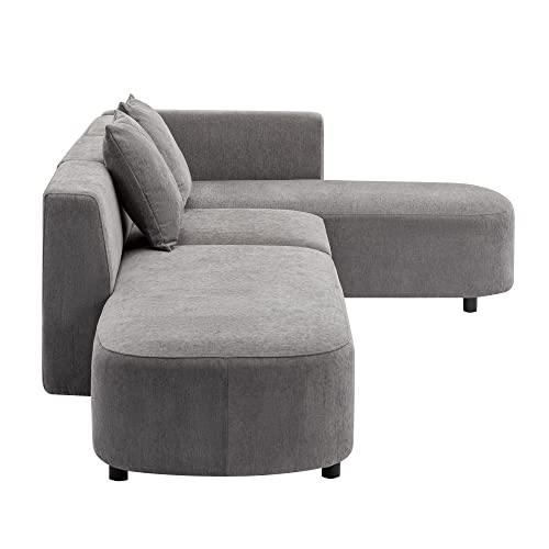 110.2" L-Shape Curved Sofa with Extra Chaise, Chenille Upholstery Sectional Couch C717