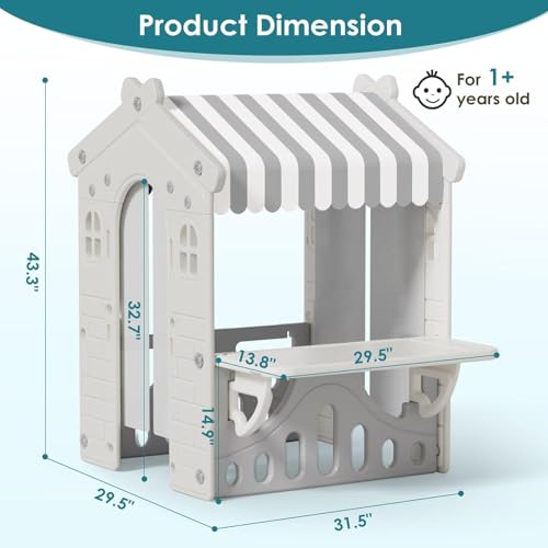 BIERUM Kids Playhouse with Pretend Play Kitchen Toys, Indoor Toddler Play Tent Beige Gray A198765