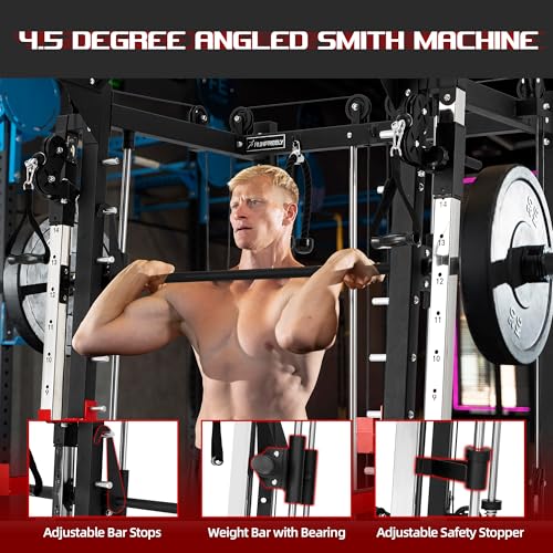 Smith Machine Home Gym with Cable Crossover Power Cage W9011