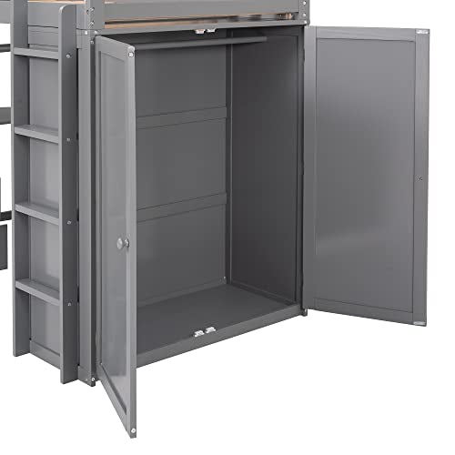 Harper & Bright Designs Full Loft Bed with Desk, Wardrobe, Solid Wood N868457