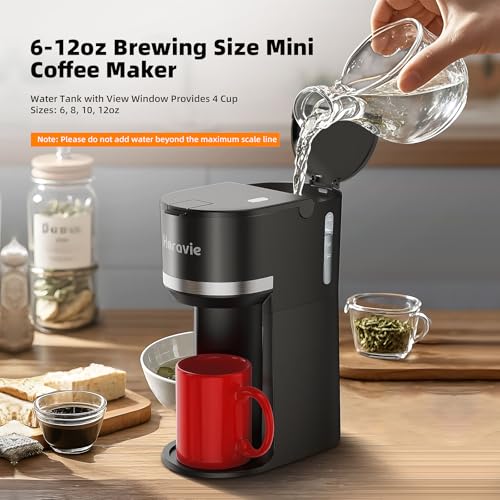 Mini Single Serve Coffee Maker for K Cup & Ground Coffee, Black D139279