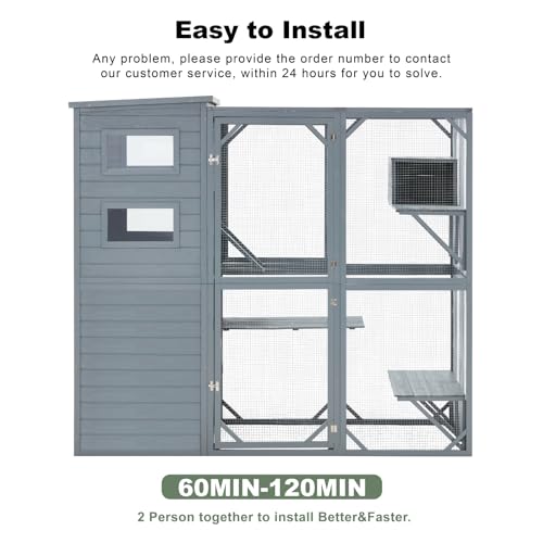 Mdeam Large Catio Outdoor Cat Enclosure with Weatherproof Roof, Grey Green W3403