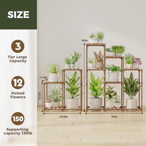Bamworld Plant Stand Indoor Outdoor Wood Plant Rack 3 Tier Ladder D51744