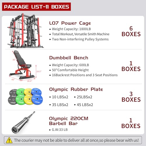 Power Cage Smith Machine Power Rack with Cable Crossover for Home Gym X175525