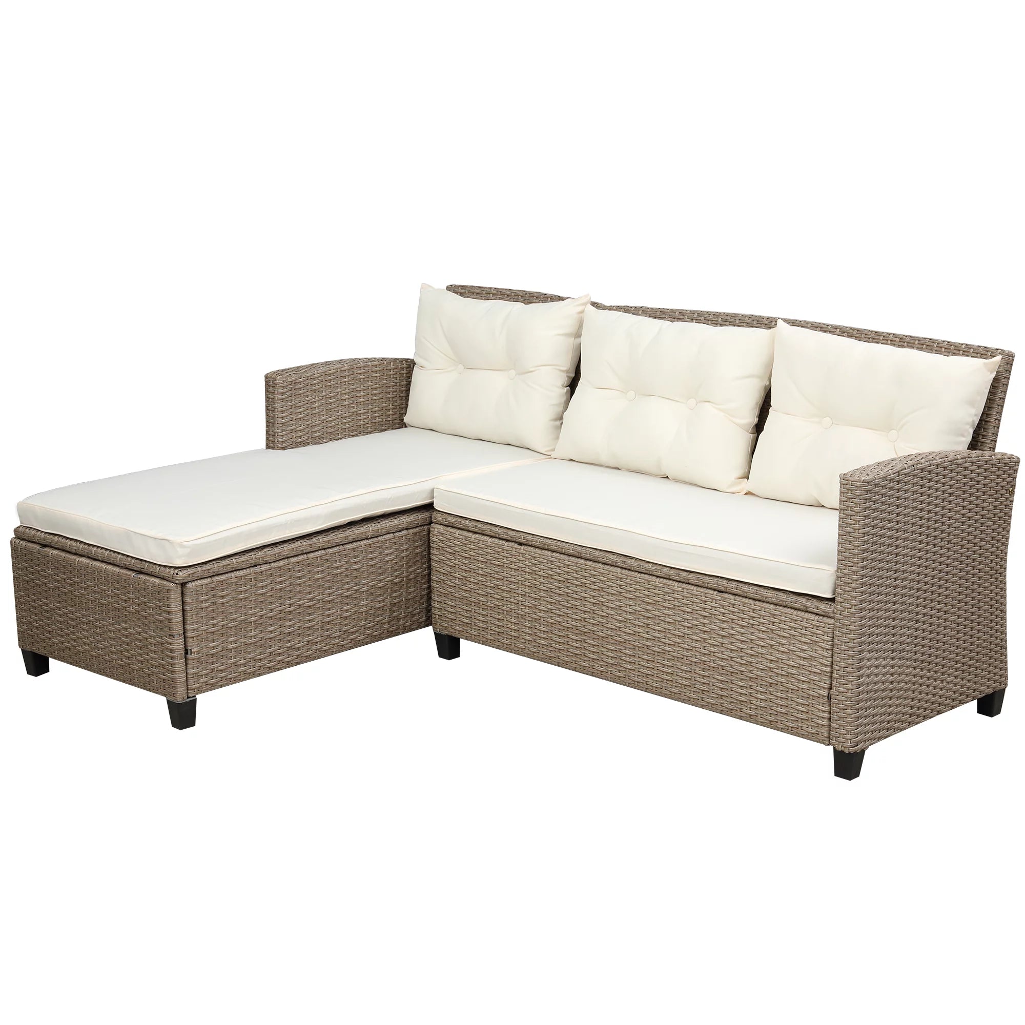 Dcenta 4 Piece Wicker Rattan Patio Conversation Set with Seat Cushions, Beige Brown B3881