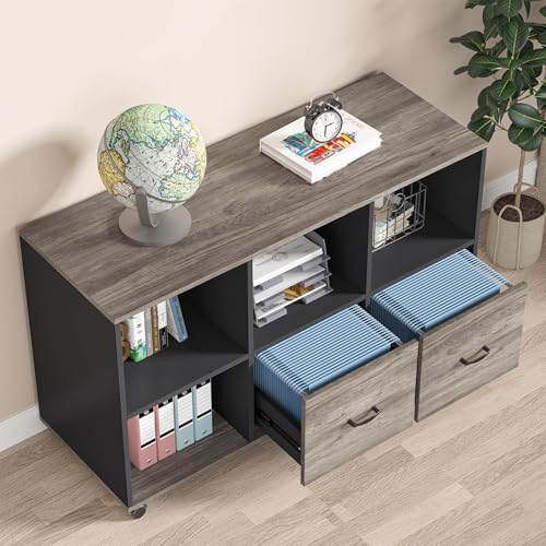 Tribesigns 63" Executive Desk with 47" Lateral File Cabinet, L-Shaped Computer Desk, Brown and Black N680173