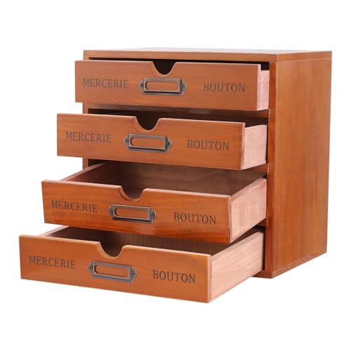 Vintage 16-Drawer Wooden Desktop Organizer with Iron Label Holders N538