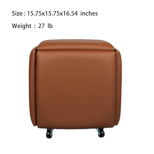Nesting Ottoman Cube Chair with Wheels, Stackable Leather Foot Stool V48796