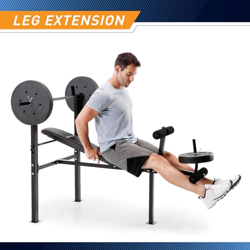 Marcy Standard Weight Bench with Vinyl-Coated Weight Set for Home Gym O2680