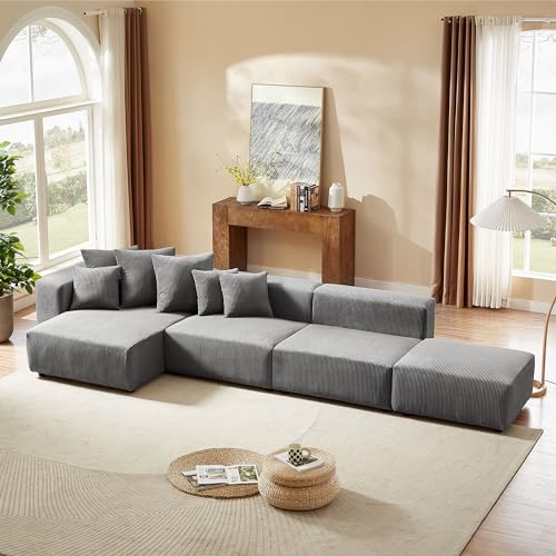 Curved Boucle Modular Sectional Sofa for Living Room, Cream E468