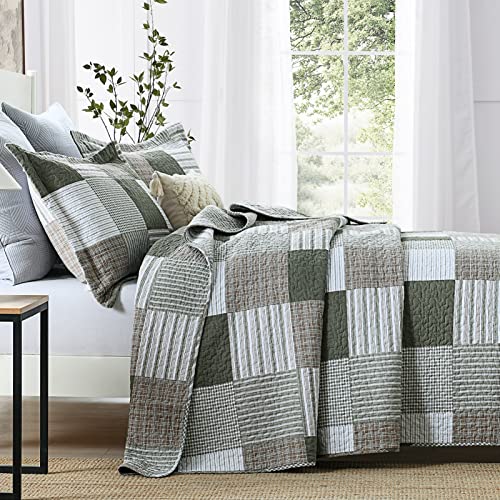 Queen Size 100% Cotton Plaid Quilt Bedding Set, 3 Pieces A93852