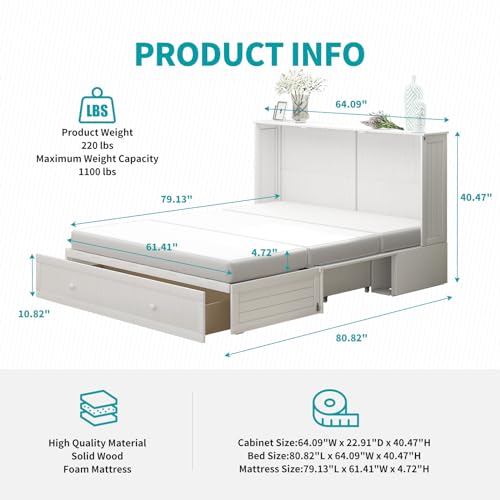 BALUS Queen Murphy Bed Cabinet with USB Charging Station, Cherry Q863