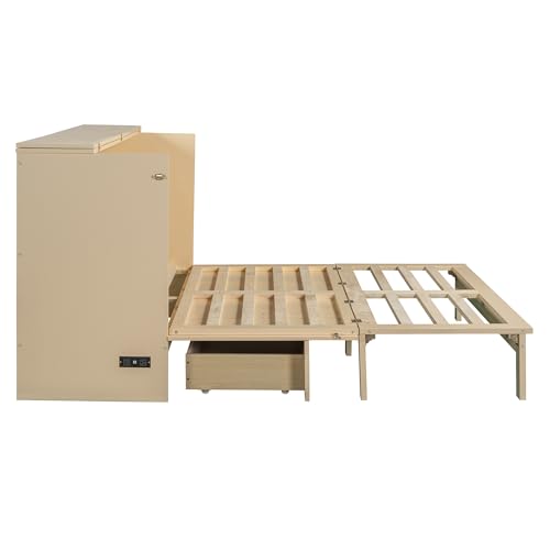 Harper & Bright Designs Queen Murphy Bed Cabinet with USB Charging Station, White D9669