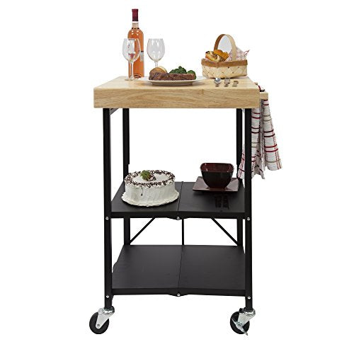 Origami Folding Kitchen Cart on Wheels, 3-Tier Rolling Cart Z2164