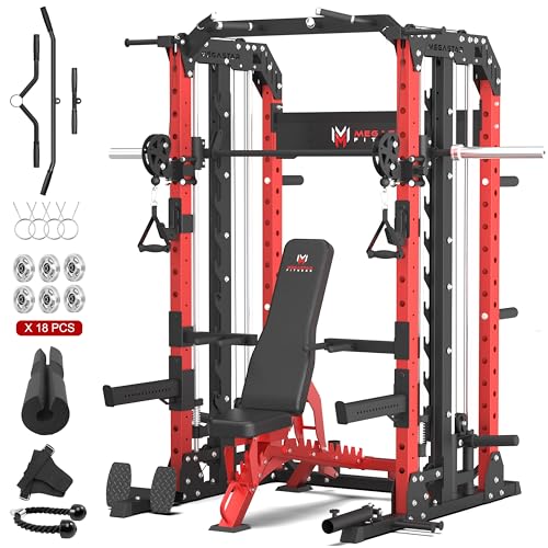 Smith Machine Home Gym with Aluminum Pulley Set - 2000lbs Capacity Power Rack O517