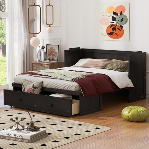 Queen Size Murphy Bed with Drawers and Charging Station, Espresso O1227