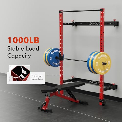 Mikolo 2" x 2" Folding Wall Mounted Squat Rack with Pull Up Bar, 1000 lbs Capacity W88407