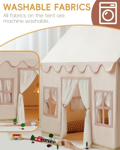 Kids Tent Playhouse with Star Lights, Flags and Tote Bags, Washable Teepee for Boys & Girls V1120