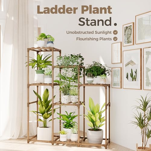 Bamworld Plant Stand Indoor Outdoor Wood Plant Rack 3 Tier Ladder D51744