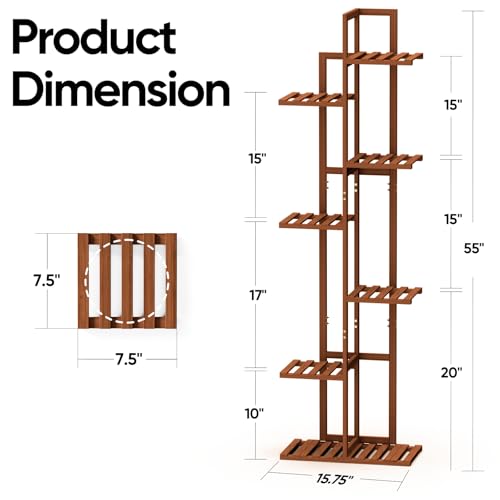 ROSSNY 48 Inch Tall 6-Tier Bamboo Plant Stand for Indoor Plants, Corner Plant Shelf, Natural W935552