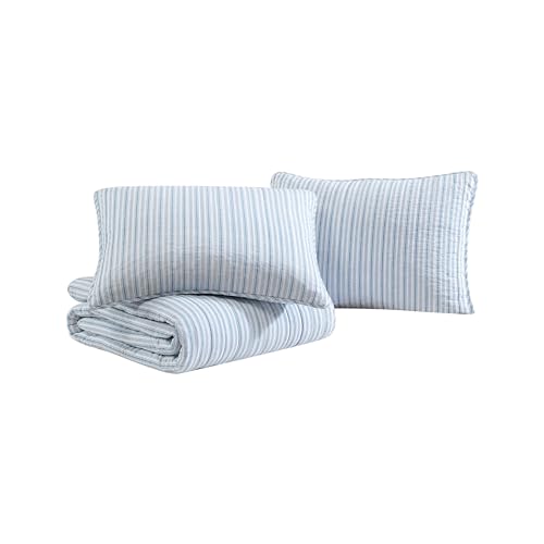 Nautica Queen Reversible Cotton Quilt Set with Shams, Light Blue Y924208