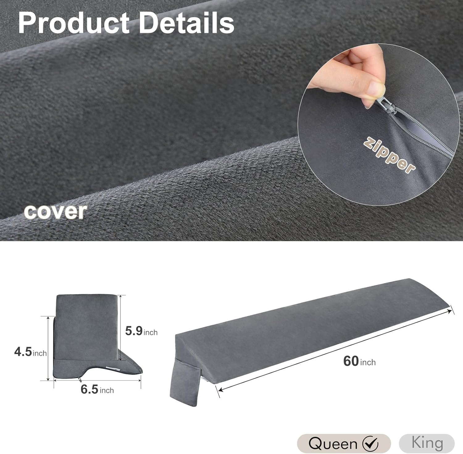 Vekkia Bed Wedge Pillow for Headboard Gap, Queen F200