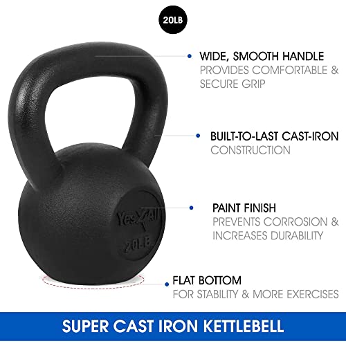 Yes4All 5-80 lbs Cast Iron Kettlebell for Strength Training M7531