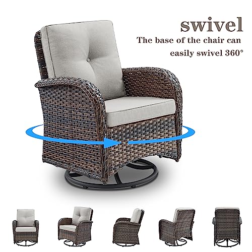 Outdoor Wicker Swivel Rocker Chairs Set of 2 with Rattan Side Table, Brown/Blue B592