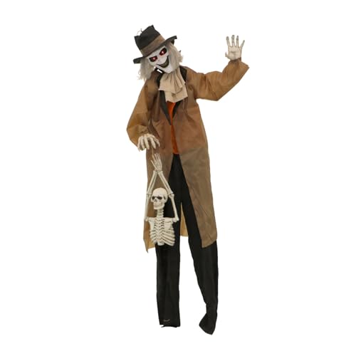 Haunted Hill Farm 5.25-ft Standing Gravekeeper Animatronic with Red LED Eyes and Sound Effects X9371