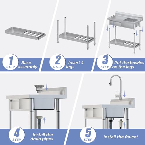 Utility Freestanding Kitchen Sink with Drawer, Stainless Steel, 39 inch K6842