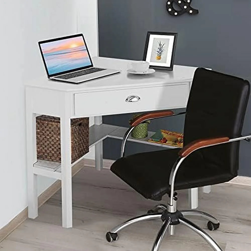 KHBIULIFE Corner Desk with Drawer and Shelves for Small Space, White & Natural O862