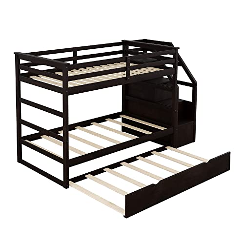 Twin-Over-Twin Bunk Bed with Trundle and Storage Stairs, White P5312