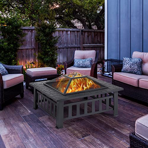 Yaheetech Fire Pit Table 32in Square Metal Outdoor Patio Fireplace L506