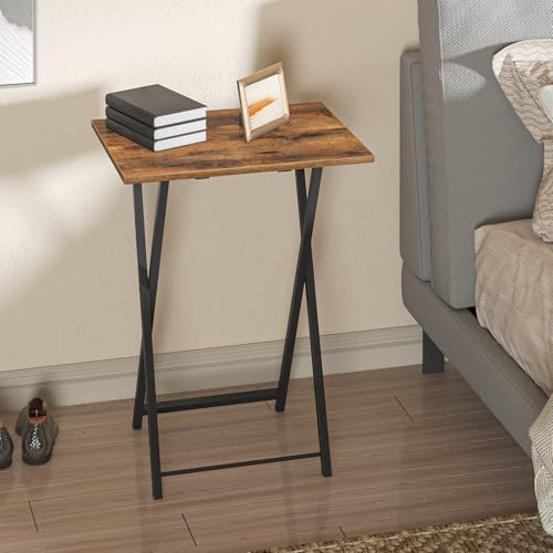 HOOBRO Folding TV Tray Tables, Set of 2, Marble and Gold C48497