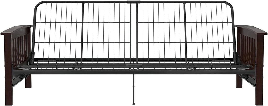 Elbi Full Size Wood and Black Metal Futon Frame, Natural Q52613