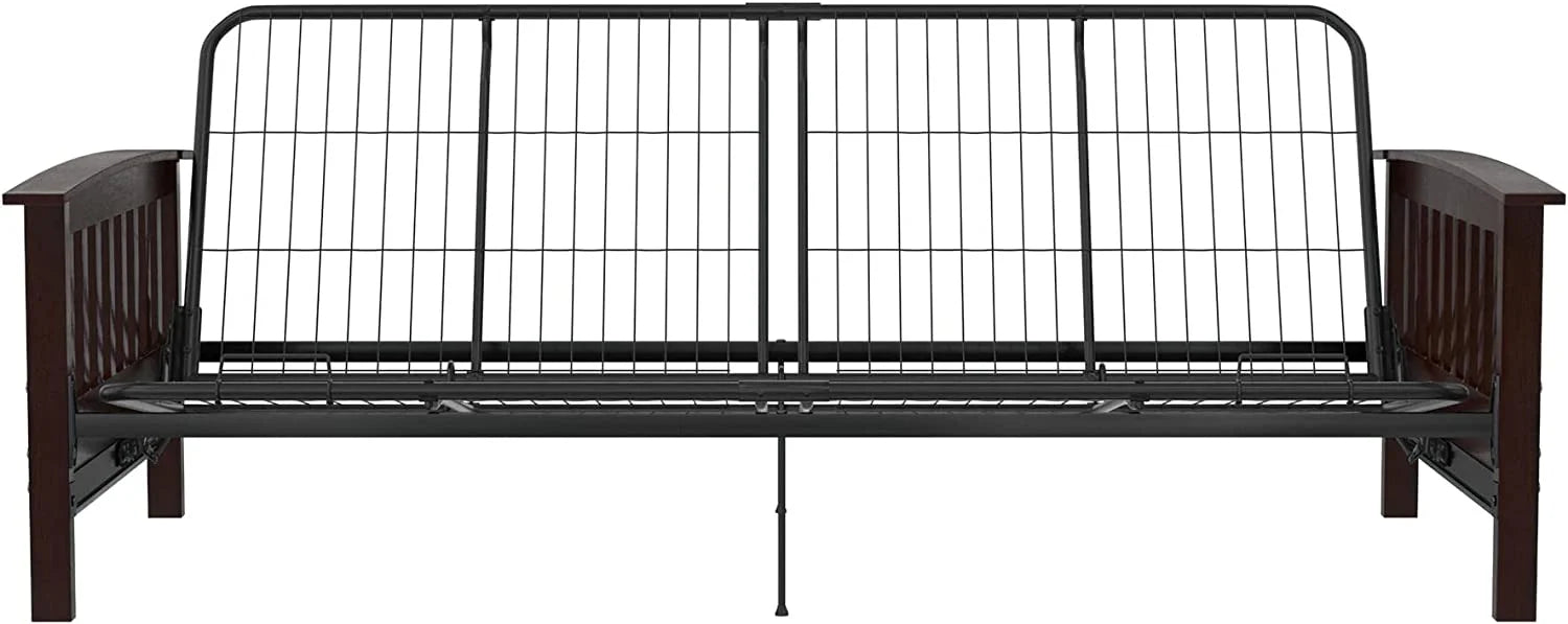 Elbi Full Size Wood and Black Metal Futon Frame, Natural Q52613