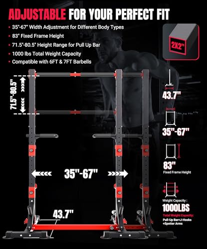 YOLEO Squat Rack with Adjustable Pull-Up Bar & Safety Arms for Home Gym S83351