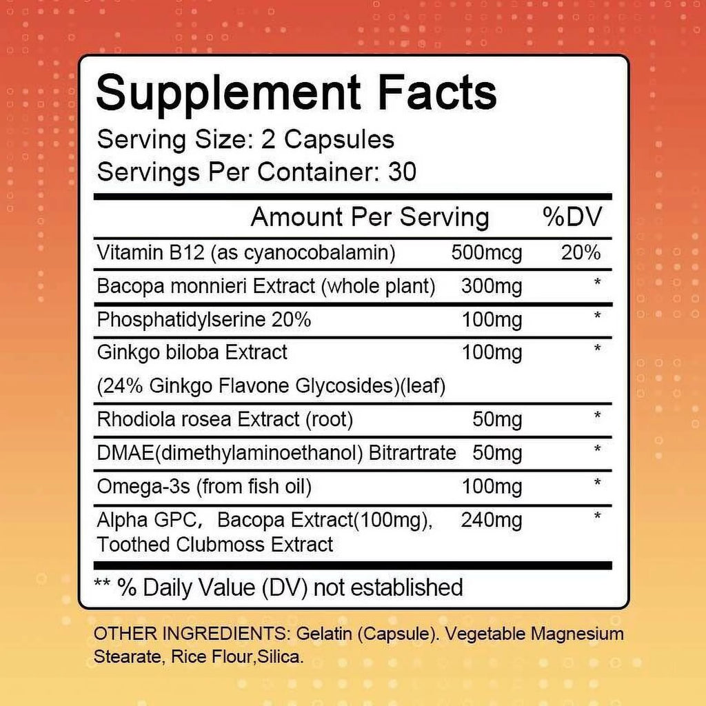 Brain Supplements Nootropics Memory Focus Pills 60 Capsules L170