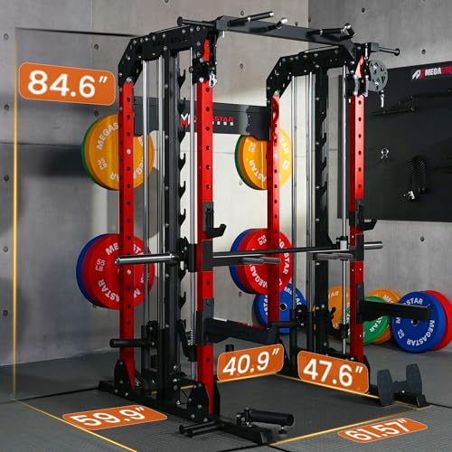 Smith Machine Home Gym with Aluminum Pulley Set - 2000lbs Capacity Power Rack O517
