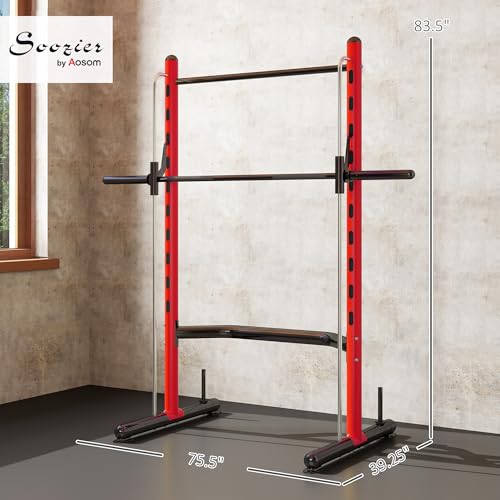 Soozier Squat Rack with Pull-Up Bar, Adjustable Power Rack for Home Gym I377