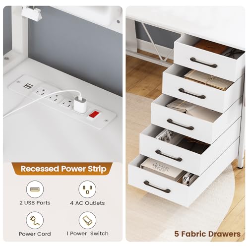 SEDETA L Shaped Gaming Desk with Drawers, LED Lights, and Power Outlet O3738