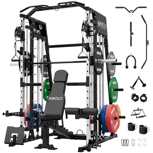 Mikolo Smith Machine 2200lbs Squat Rack with Lat Pulldown & Cable Crossover E219