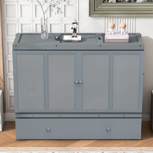 Queen Size Murphy Bed with Drawers and Charging Station, Espresso O1227