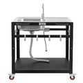 35” Outdoor Grill Cart with Sink, Outdoor Kitchen Sink Station with Hose Hook Up, Free Standing Sink with Wheels, 304 Stainless Steel Sink with Single Bowl, Outdoor Utility Sink with Faucet