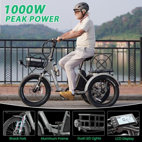 MOONCOOL Electric Tricycle for Adults 350W 36V Removable Battery 7 Speeds P222040