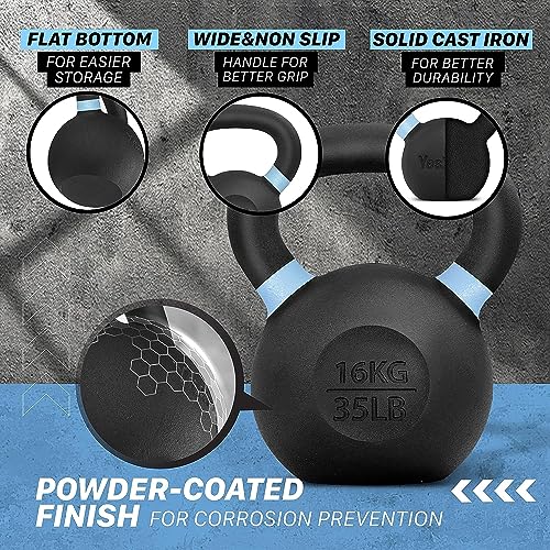 Yes4All Powder Coated Cast Iron Kettlebell Weight Set for Home Gym N15817