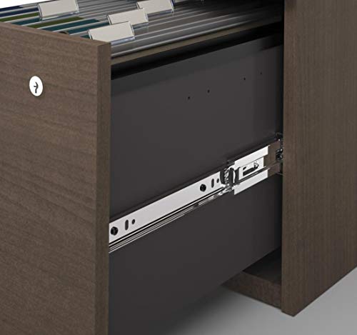 Bestar Logan 66W U or L-Shaped Executive Office Desk with Pedestal and Hutch, Bark Grey W17996