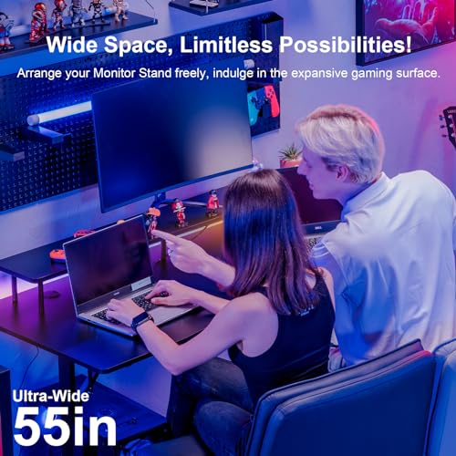 GTRACING 55 Inch Gaming Desk with LED Lights and Monitor Stand I9402