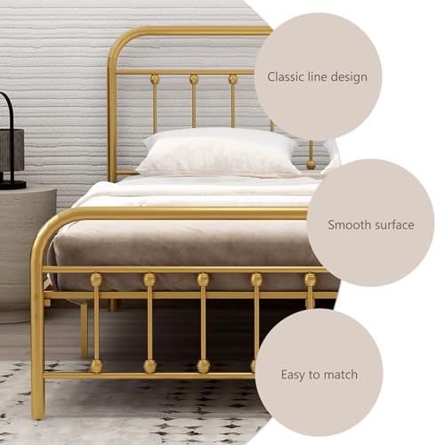alazyhome Classic Metal Platform Bed Frame with Victorian Headboard, Full Size, Black P6111