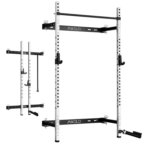 Mikolo 2" x 2" Folding Wall Mounted Squat Rack with Pull Up Bar, 1000 lbs Capacity W88407